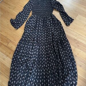 Molly Bracken Black Paisley Smocked Maxi Dress